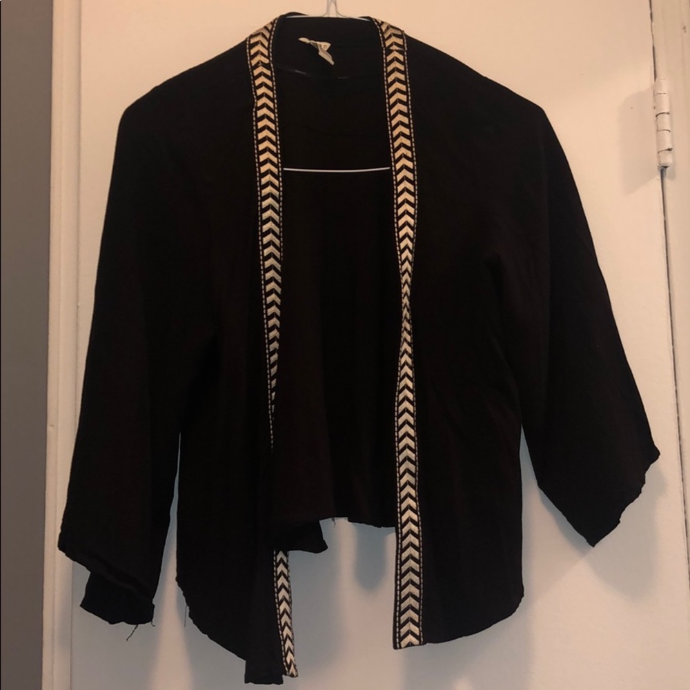 Black Embroidered 3/4 Sleeve Cardigan